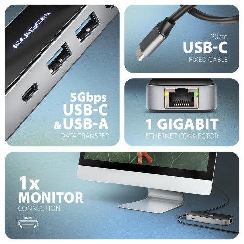 USB-хаб AXAGON Glass USB Type-C 6 in 1 (HMC-6GLN) Black/Grey купити в Україні | Telemart фото