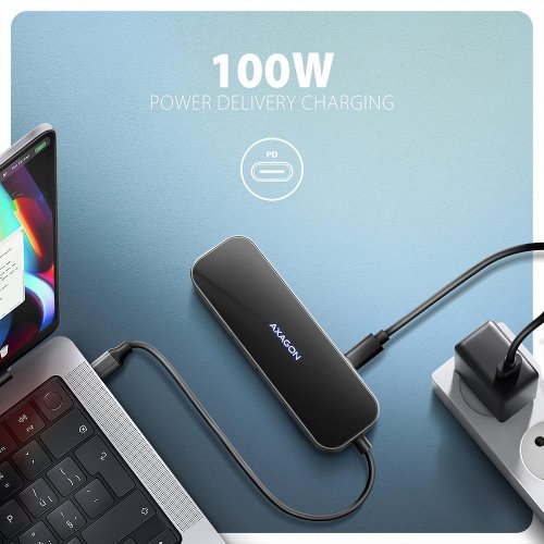 USB-хаб AXAGON Glass USB Type-C 6 in 1 (HMC-6GLN) Black/Grey купити в Україні | Telemart фото