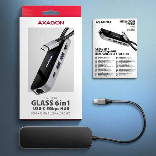 USB-хаб AXAGON Glass USB Type-C 6 in 1 (HMC-6GLN) Black/Grey купити в Україні | Telemart фото