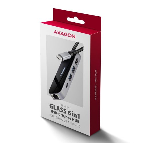 USB-хаб AXAGON Glass USB Type-C 6 in 1 (HMC-6GLN) Black/Grey купити в Україні | Telemart фото