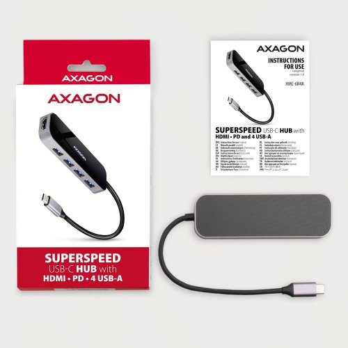 USB-хаб AXAGON USB Type-C 6 in 1 (HMC-6H4A) Black/Grey купити в Україні | Telemart фото