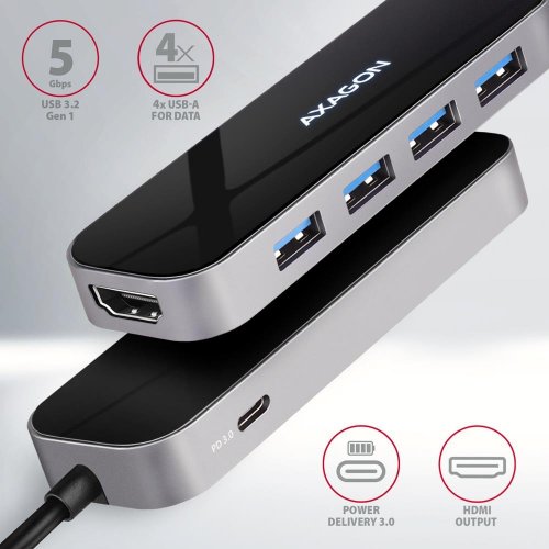 USB-хаб AXAGON USB Type-C 6 in 1 (HMC-6H4A) Black/Grey купити в Україні | Telemart фото