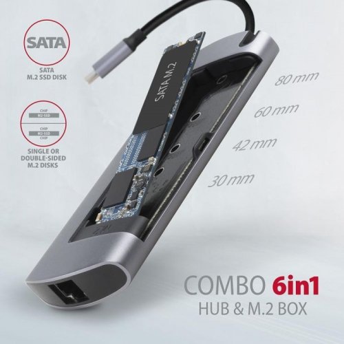 USB-хаб AXAGON Combo USB Type-C 6 in 1 (HMC-6M2) Grey купити в Україні | Telemart фото
