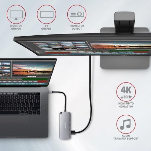 USB-хаб AXAGON Combo USB Type-C 6 in 1 (HMC-6M2) Grey купити в Україні | Telemart фото