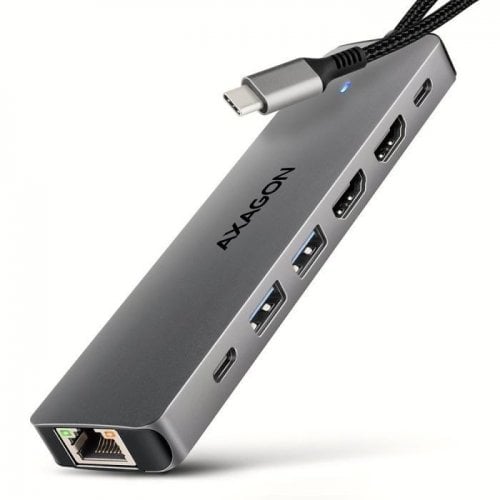 USB-хаб AXAGON Dual 4K Display USB Type-C 7 in 1 (HMC-7HX2) Grey купити в Україні | Telemart фото