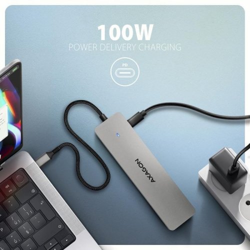 USB-хаб AXAGON Dual 4K Display USB Type-C 7 in 1 (HMC-7HX2) Grey купити в Україні | Telemart фото