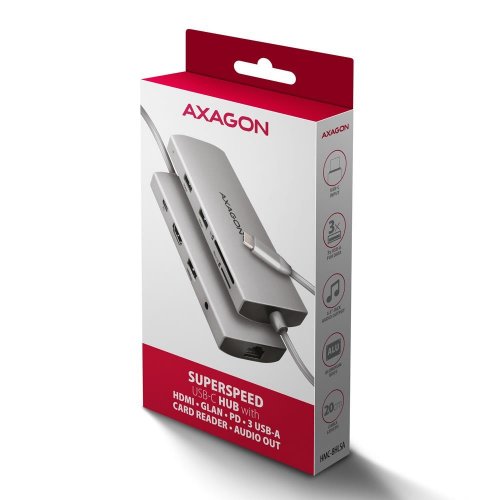USB-хаб AXAGON USB Type-C 9 in 1 (HMC-8HLSA) Grey купити в Україні | Telemart фото