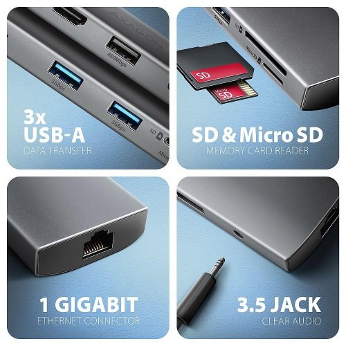 USB-хаб AXAGON USB Type-C 9 in 1 (HMC-8HLSA) Grey купити в Україні | Telemart фото