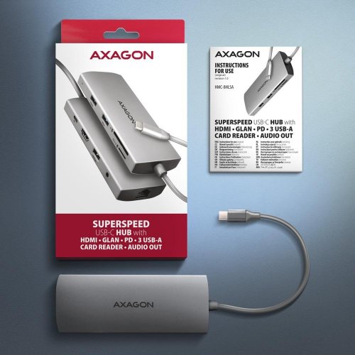 USB-хаб AXAGON USB Type-C 9 in 1 (HMC-8HLSA) Grey купити в Україні | Telemart фото