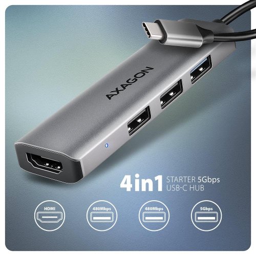 USB-хаб AXAGON Starter USB Type-C 4 in 1 (HMC-H3A) Grey купити в Україні | Telemart фото