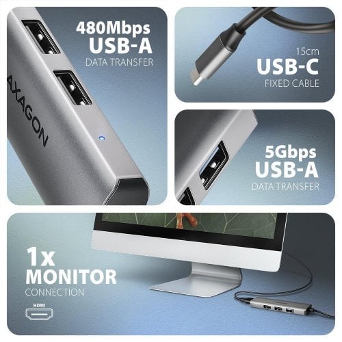 USB-хаб AXAGON Starter USB Type-C 4 in 1 (HMC-H3A) Grey купити в Україні | Telemart фото