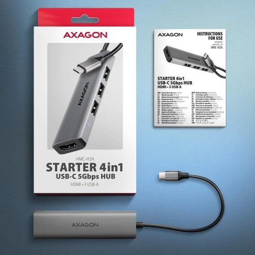 USB-хаб AXAGON Starter USB Type-C 4 in 1 (HMC-H3A) Grey купити в Україні | Telemart фото