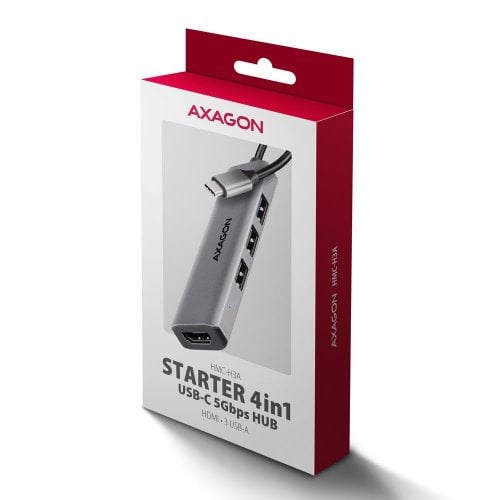 USB-хаб AXAGON Starter USB Type-C 4 in 1 (HMC-H3A) Grey купити в Україні | Telemart фото