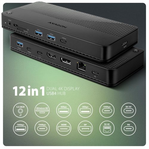 USB-хаб AXAGON Dual 4K Display USB4 12 in 1 (HMC-U4) Black купить в Украине | Telemart фото