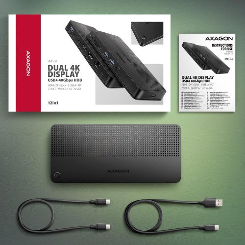 USB-хаб AXAGON Dual 4K Display USB4 12 in 1 (HMC-U4) Black купить в Украине | Telemart фото