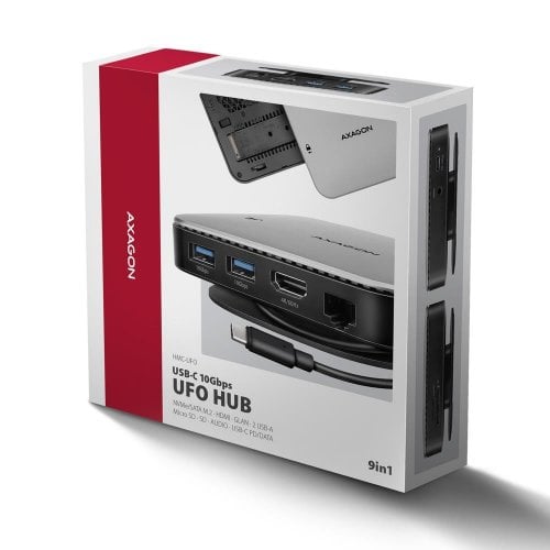 USB-хаб AXAGON UFO USB Type-C 9 in 1 (HMC-UFO) Black/Grey купити в Україні | Telemart фото
