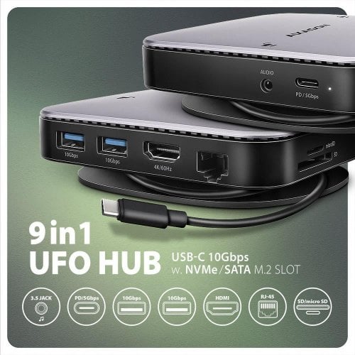 USB-хаб AXAGON UFO USB Type-C 9 in 1 (HMC-UFO) Black/Grey купити в Україні | Telemart фото