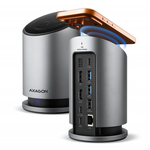 USB-хаб AXAGON USB Type-C 9 in 1 Wireless Charging (HMC-WL9) Grey купити в Україні | Telemart фото