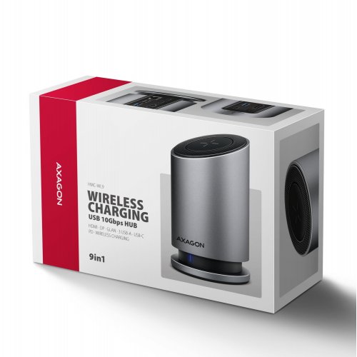 USB-хаб AXAGON USB Type-C 9 in 1 Wireless Charging (HMC-WL9) Grey купити в Україні | Telemart фото