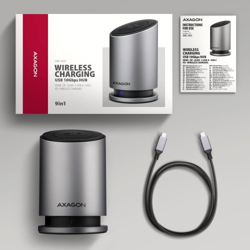 USB-хаб AXAGON USB Type-C 9 in 1 Wireless Charging (HMC-WL9) Grey купити в Україні | Telemart фото