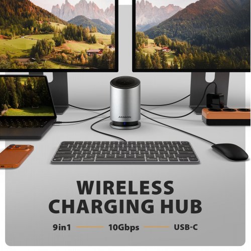 USB-хаб AXAGON USB Type-C 9 in 1 Wireless Charging (HMC-WL9) Grey купити в Україні | Telemart фото
