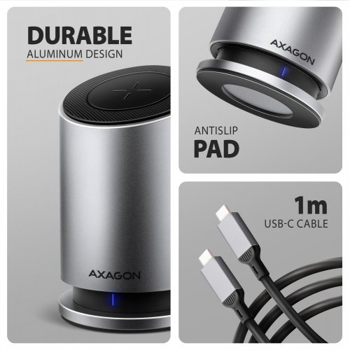 USB-хаб AXAGON USB Type-C 9 in 1 Wireless Charging (HMC-WL9) Grey купити в Україні | Telemart фото