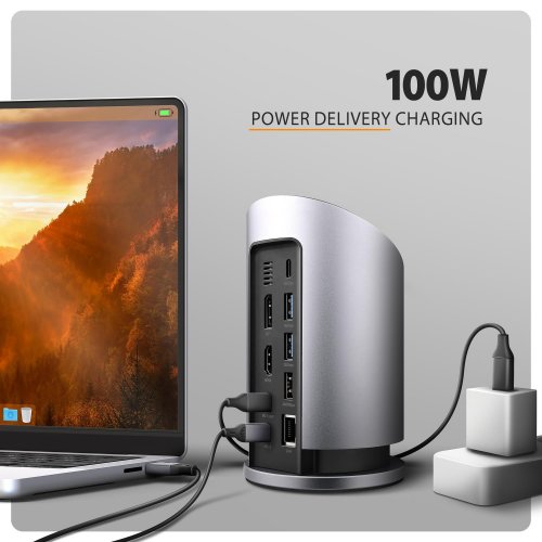 USB-хаб AXAGON USB Type-C 9 in 1 Wireless Charging (HMC-WL9) Grey купити в Україні | Telemart фото