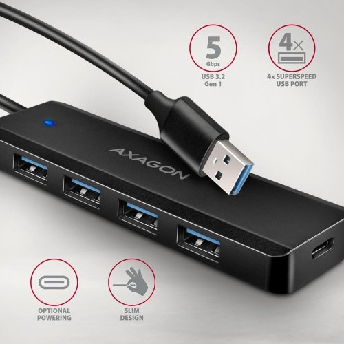 USB-хаб AXAGON Travel USB Type-A 4 in 1 (HUE-C1A) Black купити в Україні | Telemart фото