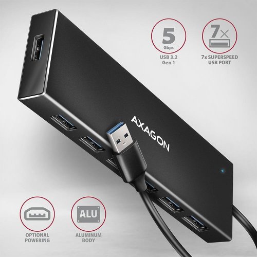 USB-хаб AXAGON Flat USB Type-A 7 in 1 (HUE-F7A) Black купити в Україні | Telemart фото