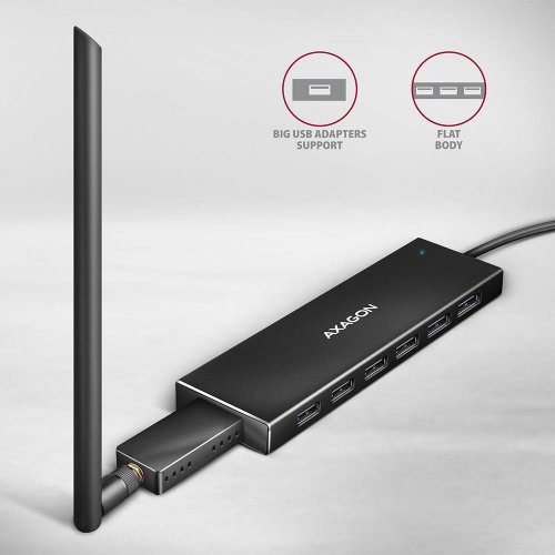 USB-хаб AXAGON Flat USB Type-A 7 in 1 (HUE-F7A) Black купити в Україні | Telemart фото