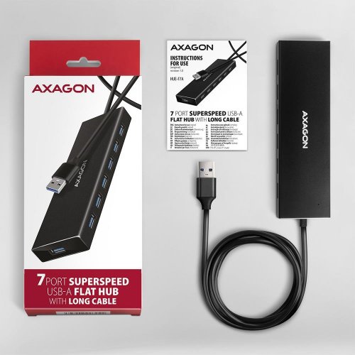 USB-хаб AXAGON Flat USB Type-A 7 in 1 (HUE-F7A) Black купити в Україні | Telemart фото