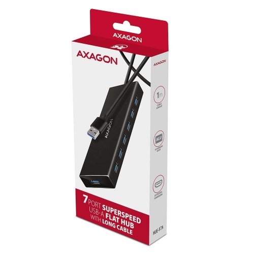 USB-хаб AXAGON Flat USB Type-A 7 in 1 (HUE-F7A) Black купити в Україні | Telemart фото
