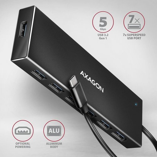 USB-хаб AXAGON Flat USB Type-C 7 in 1 (HUE-F7C) Black купити в Україні | Telemart фото