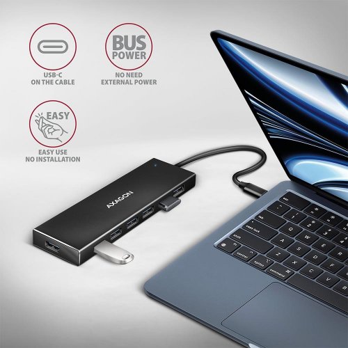 USB-хаб AXAGON Flat USB Type-C 7 in 1 (HUE-F7C) Black купити в Україні | Telemart фото