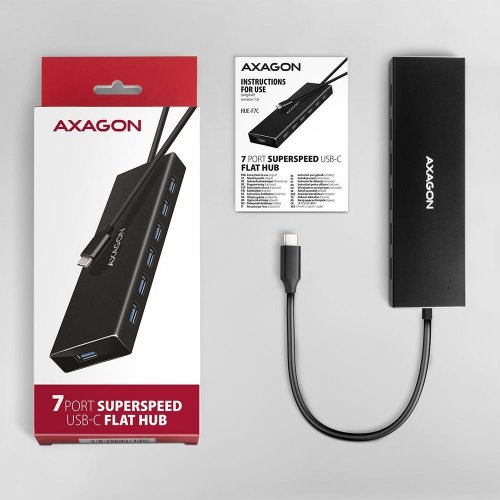 USB-хаб AXAGON Flat USB Type-C 7 in 1 (HUE-F7C) Black купити в Україні | Telemart фото