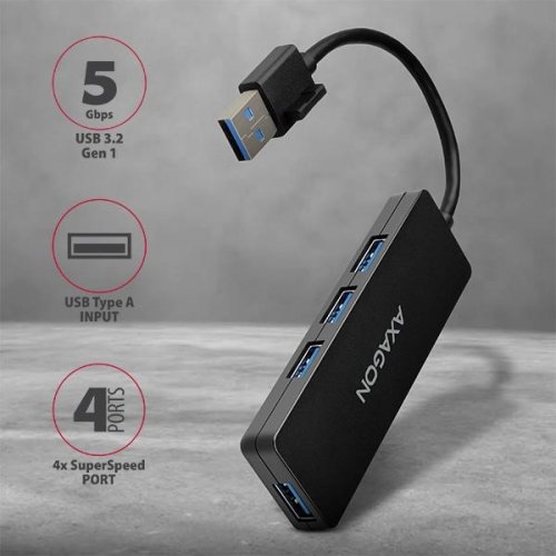 USB-хаб AXAGON Slim USB Type-A 4 in 1 (HUE-G1A) Black купити в Україні | Telemart фото