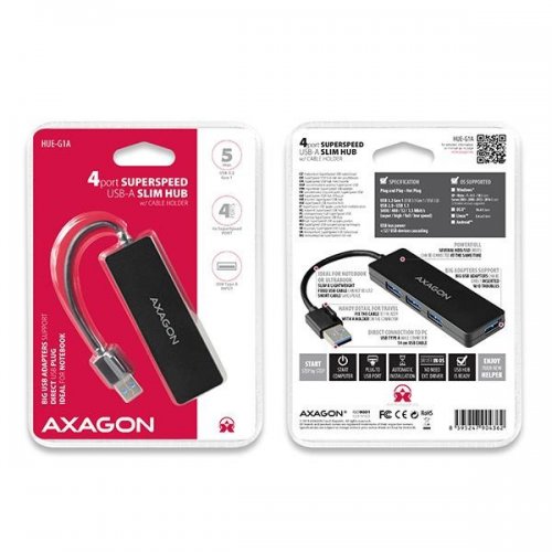 USB-хаб AXAGON Slim USB Type-A 4 in 1 (HUE-G1A) Black купити в Україні | Telemart фото
