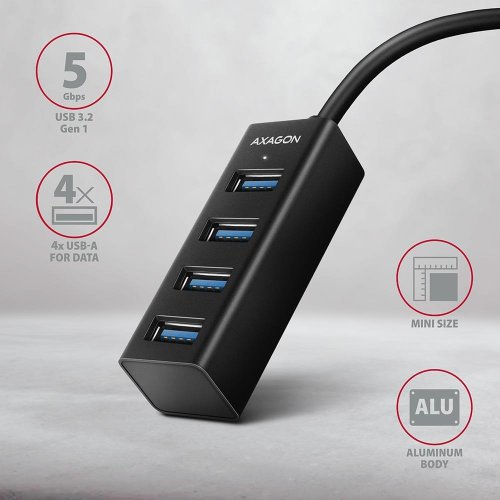 USB-хаб AXAGON USB Type-A 4 in 1 (HUE-M1AL) Black купити в Україні | Telemart фото