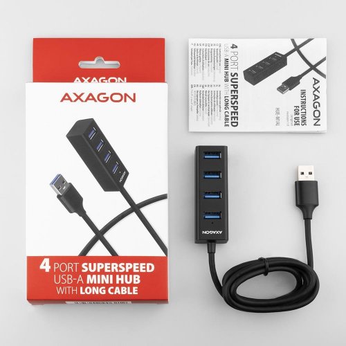 USB-хаб AXAGON USB Type-A 4 in 1 (HUE-M1AL) Black купити в Україні | Telemart фото