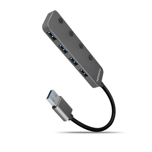 USB-хаб c выключателями AXAGON Switch USB Type-A 4 in 1 (HUE-MSA) Grey купить в Украине | Telemart фото