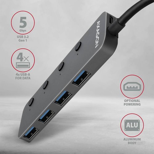 USB-хаб c выключателями AXAGON Switch USB Type-A 4 in 1 (HUE-MSA) Grey купить в Украине | Telemart фото