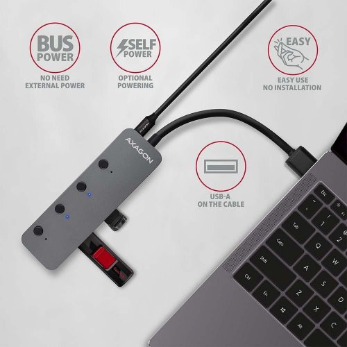 USB-хаб c выключателями AXAGON Switch USB Type-A 4 in 1 (HUE-MSA) Grey купить в Украине | Telemart фото