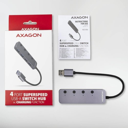 USB-хаб c выключателями AXAGON Switch USB Type-A 4 in 1 (HUE-MSA) Grey купить в Украине | Telemart фото