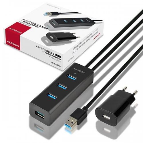 USB-хаб AXAGON Charging USB 3.0 4 in 1 с БП (HUE-S2BP) Black купити в Україні | Telemart фото