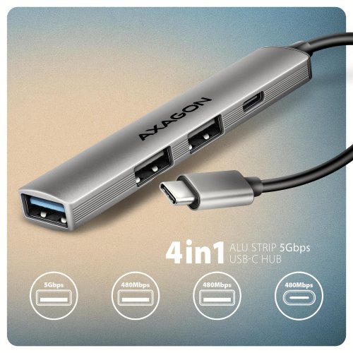 USB-хаб AXAGON Strip USB Type-C 4 in 1 (HUE-STC) Grey купити в Україні | Telemart фото