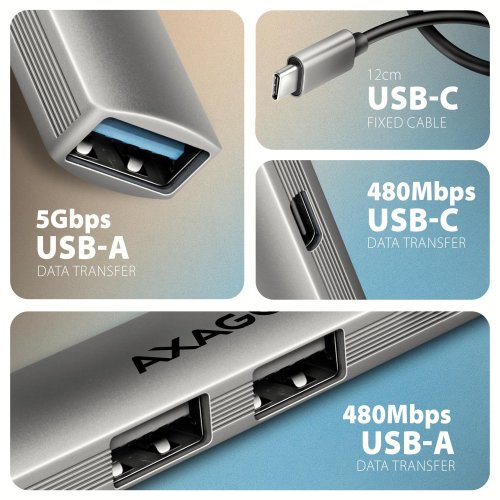USB-хаб AXAGON Strip USB Type-C 4 in 1 (HUE-STC) Grey купити в Україні | Telemart фото