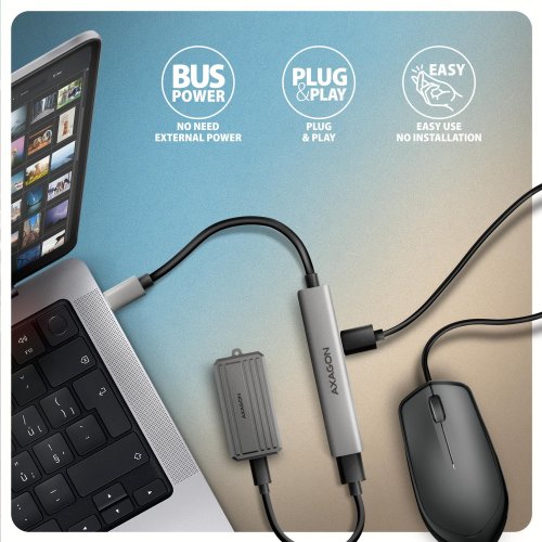 USB-хаб AXAGON Strip USB Type-C 4 in 1 (HUE-STC) Grey купити в Україні | Telemart фото