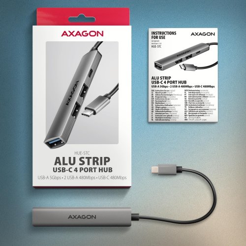 USB-хаб AXAGON Strip USB Type-C 4 in 1 (HUE-STC) Grey купити в Україні | Telemart фото