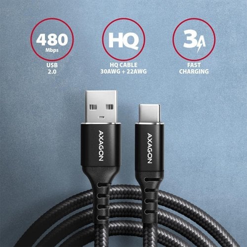 Кабель AXAGON USB to USB Type-C 3A 1.5m (BUCM-AM15AB) Black купить в Украине | Telemart фото