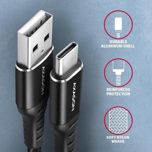Кабель AXAGON USB to USB Type-C 3A 1.5m (BUCM-AM15AB) Black купить в Украине | Telemart фото